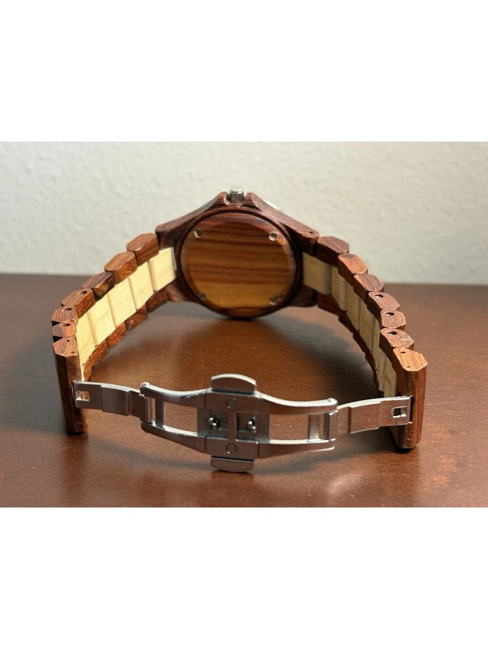 BEWELL Wooden Watch Date Quartz Two-Tone Wood Band 38mm